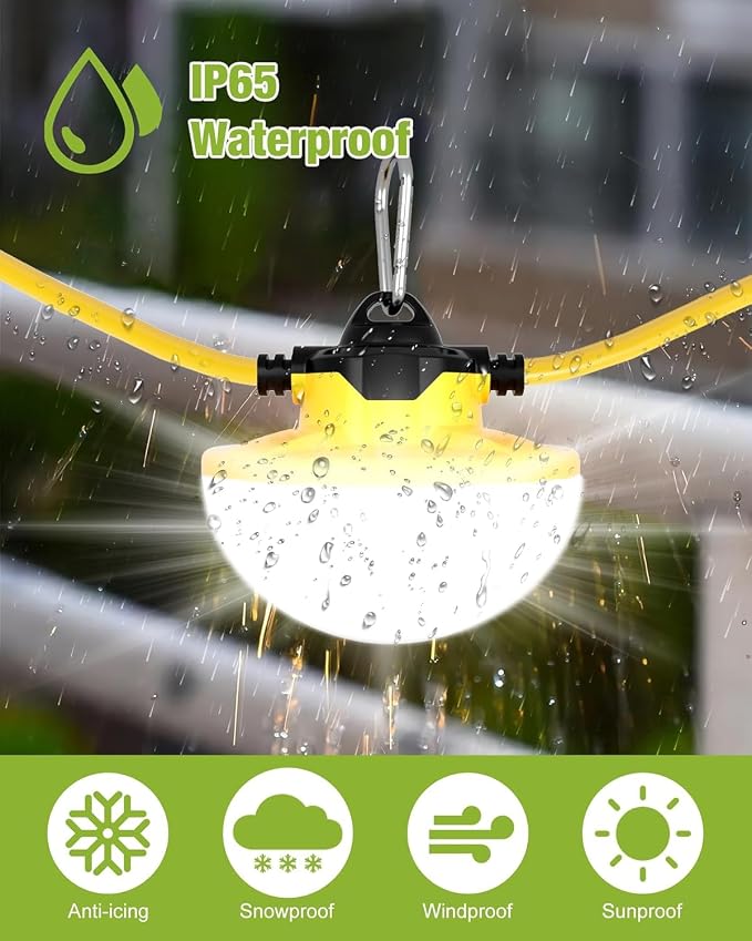 YXL 100FT 3Prong Construction String Lights 16000LM 130W Industrial LED String Lights, IP65 Waterproof 18AWG Wire 5000K Super Bright for Construction Sites Temporary Work Jobsites Outdoor Lighting