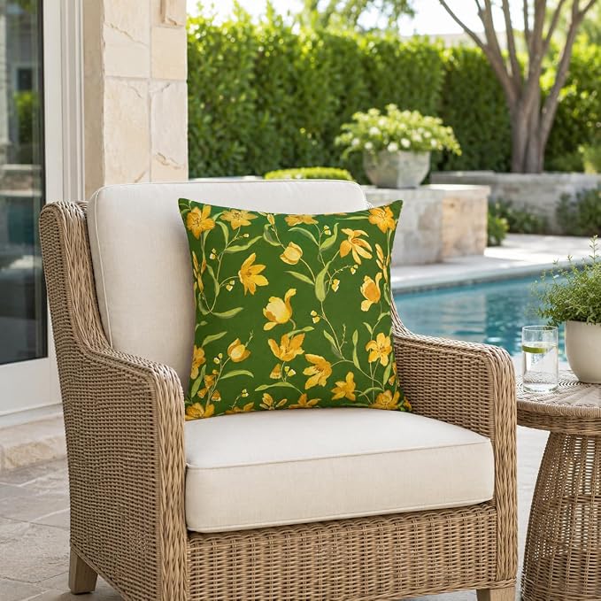 Outdoor Throw Pillows 18×18 Inch Pack of 2 Waterproof Decorative Patio Pillows with Inserts, Square Pillows for Garden Couch Sofa and Patio Furniture