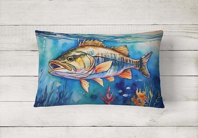 Caroline's Treasures DAC2833PW1216 Striped Bass Throw Pillow Machine Washable, Indoor Outdoor Decorative Pillow for Couch, Bed or Patio, 12HX16W