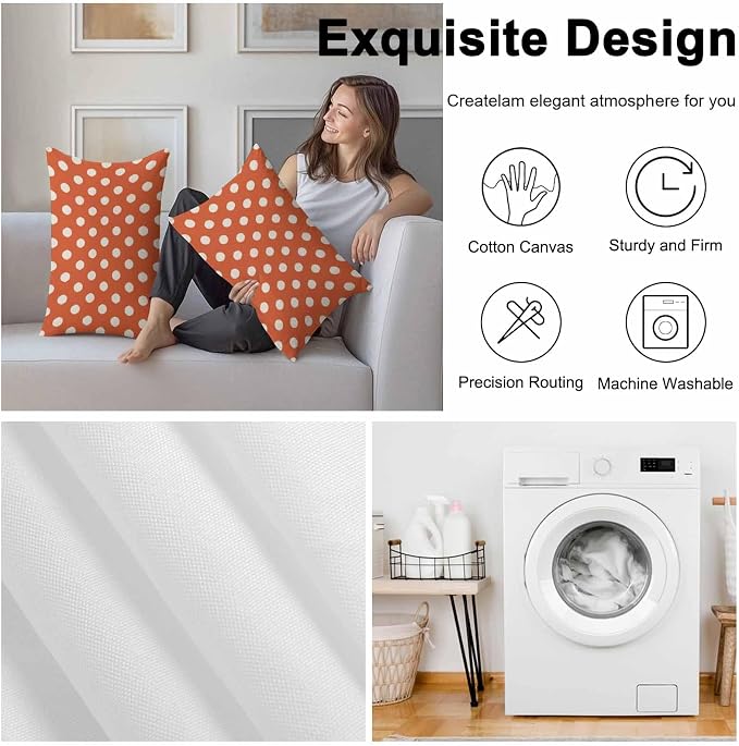 Outdoor Waterproof Throw Pillow Covers Set of 2 Orange Polka Dots Lumbar Pillowcases 20x12 Inches Cute Solid Color Decorative Pillows Cushion Case Patio Pillows for Couch Bed Chair Garden