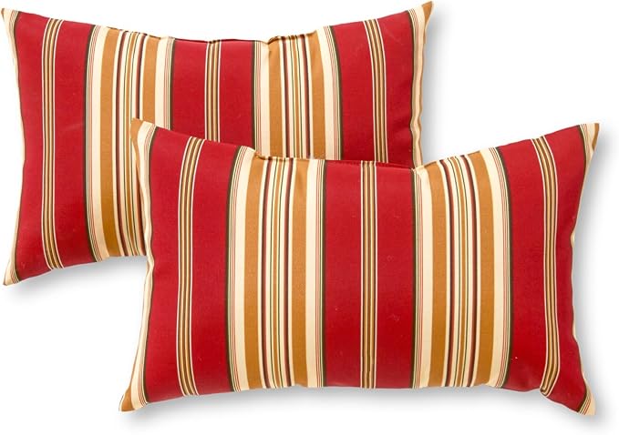 Set of 2 Outdoor Throw Pillows 19 x 12 Inch – Reversible Rectangle Patio Accent Pillows – Weather-Resistant Polyester Fabric – Eco-Friendly Recycled Polyfiber Fill – Roma Stripe