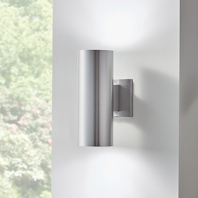 Kichler Cylinders 12" 2-Light Cylinder Outdoor Wall Sconce in Brushed Aluminum, (12" H x 4.75" W), 9244BA