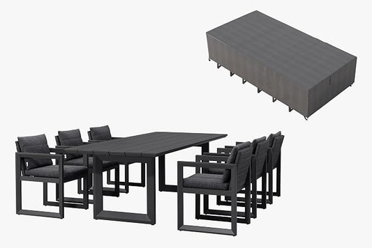 PURPLE LEAF 7-piece Outdoor Dining Set for with Waterproof Furniture Cover Aluminum Luxury Patio Furniture Table and Chairs Set with Removable Thick Cushion for Small Backyard Porch Garden Deck, Grey