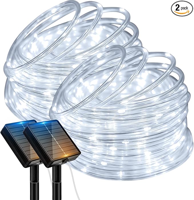 btfarm 2 Pack Solar Rope Lights Outdoor, 120LED 46FT Solar String Lights Outside Waterproof, 8 Lighting Modes Tree Trampoline Light Solar Powered for Garden Christmas Yard Party Decoration, Cool White