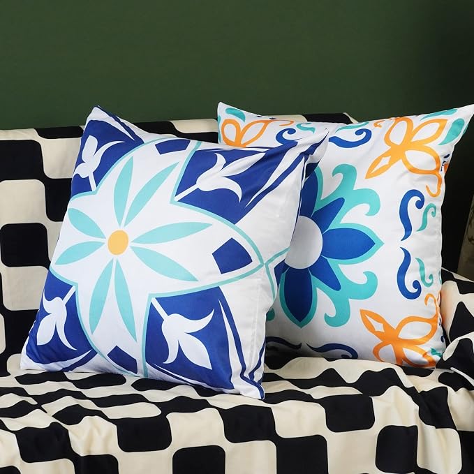 ONWAY Outdoor Boho Pillow Covers Waterproof 20x20 Set of 4 Floral Farmhouse Decorative Outdoor Throw Pillows for Bench Couch Patio Furniture Decorations