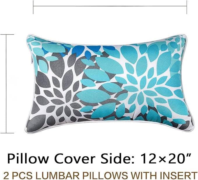 JMGBird Teal Outdoor Pillows Waterproof Blue Throw Pillows with Inserts | 12x20 Outdoor Pillow Water-Resistant Outdoor Accent Pillows Mandala Pattern Outdoor Patio Pillows for Patio Furniture