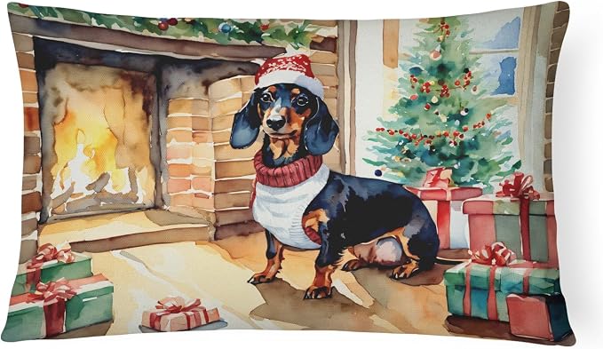 Caroline's Treasures DAC2644PW1216 Dachshund Cozy Christmas Throw Pillow Machine Washable, Indoor Outdoor Decorative Pillow for Couch, Bed or Patio, 12HX16W