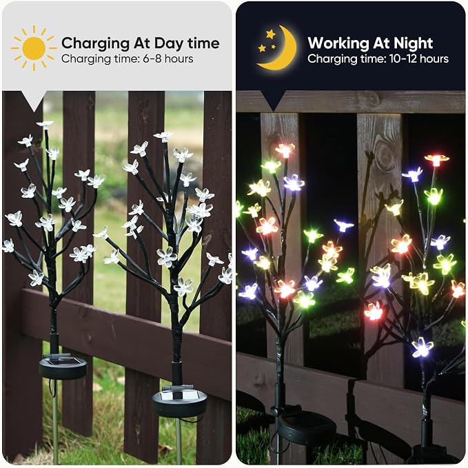4 Pack Solar Lights Outdoor Waterproof, Garden Lights Solar Flowers | 2 Modes 80LED, Fairy Garden Decor for Outside, Yard, Patio, Pathway, Lawn Decorations, Gardening Gifts for Women Mom