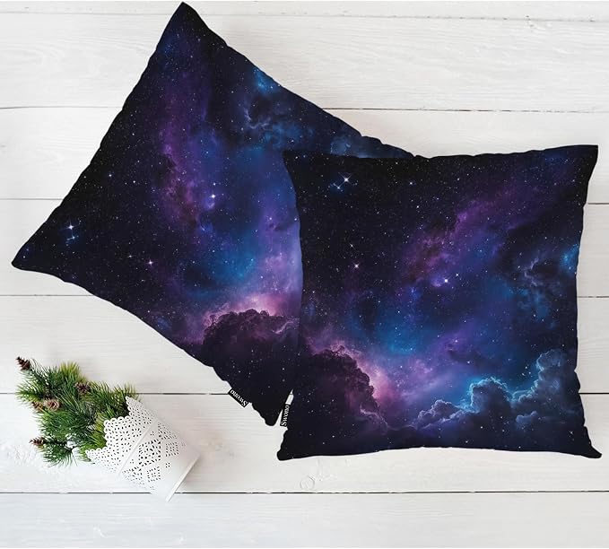 Swono Galaxy Space Decorative Throw Pillow Covers Pack of 2, Fantasy Galaxy Outer Space Pillow Cushion Cases 18"X18", Square Pillowcases Decoration for Sofa Couch Bedroom Living Room Car