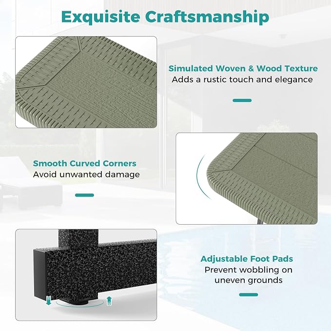 Giantex Picnic Table Bench Set for 4 People, 4.5FT Outdoor Rectangular Dining Table & 2 Benches w/Umbrella Hole, HDPE Tabletop, Metal Frame, Patio Garden Backyard Poolside, Green