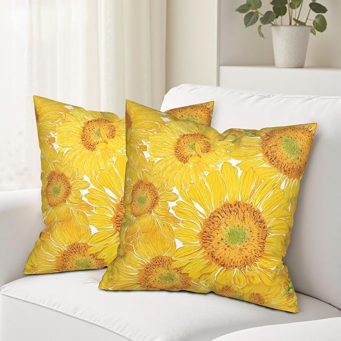 Sunflower Pillow Covers Floral Throw Pillow Covers 18x18 Yellow Pillow Case Flowers Double Sided Printing Cushion Case for Living Room Couch Sofa Set of 2