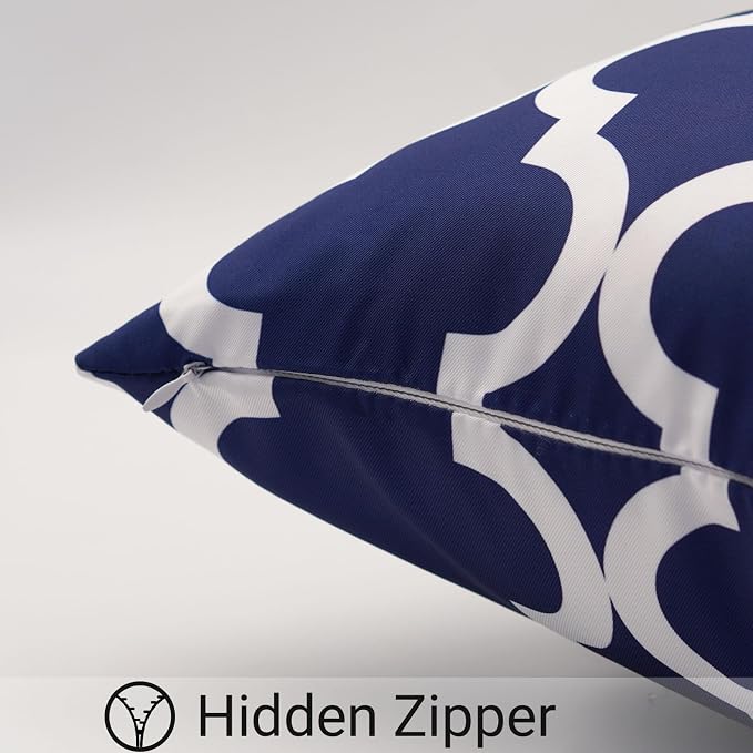 Pack of 2 Outdoor Waterproof Throw Pillow Covers 18x18 Navy Blue and White Throw Pillow Covers Outdoor Pillows Covers for Patio Furniture Garden Balcony Sunbrella Outside(No Pillow Insert)