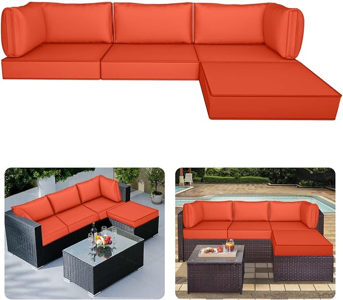 9pc Waterproof Outdoor Couch Cushions for 4 Seat Patio Orange | Water-resistant, UV-resistant,9pc High-Density Foam Replacement Cushions for 4-Seat Outdoor Sectional Furniture