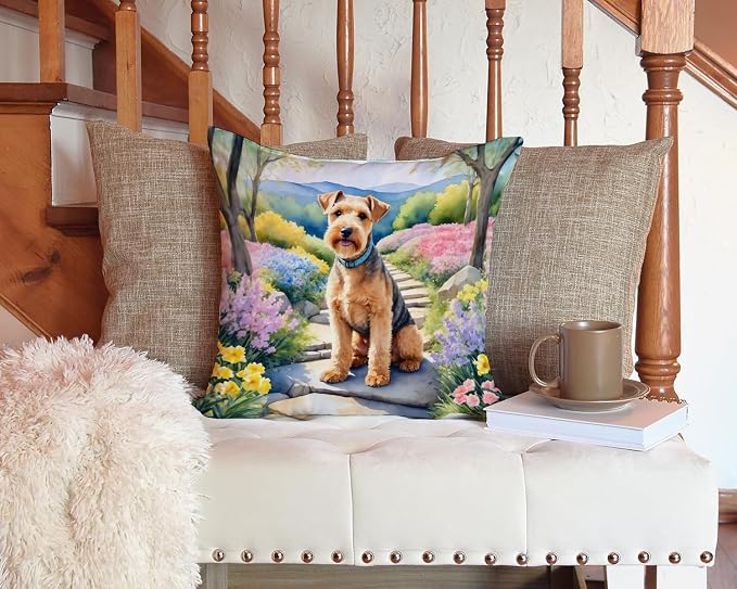 Caroline's Treasures Lakeland Terrier Spring Path Throw Pillow Machine Washable, Indoor Outdoor Decorative Pillow for Couch, Bed or Patio, 14Hx14W