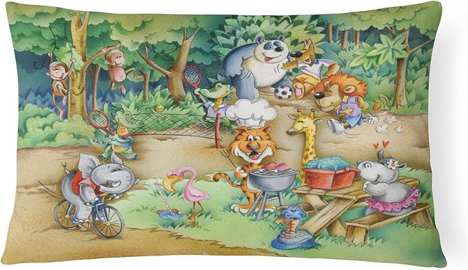 Caroline's Treasures APH6821PW1216 Animals at A Picnic Canvas Fabric Decorative Pillow Machine Washable, Indoor Outdoor Decorative Pillow for Couch, Bed or Patio, 12HX16W