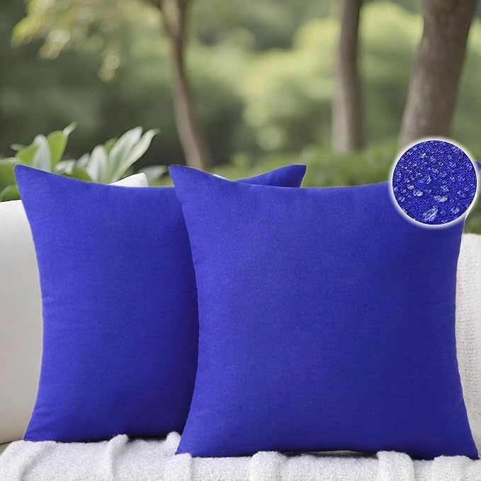 Outdoor Throw Pillows with Inserts, Waterproof Pillows for Outdoor Seating, Square Decorative Garden Cushion for Patio Furniture, Bed, Couch, Sofa(Klein Blue, 18" x 18" (Pack of 2))