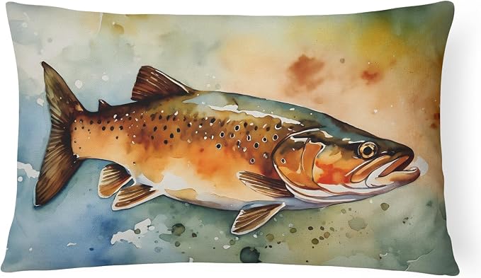 Caroline's Treasures DAC2779PW1216 Brown Trout Throw Pillow Machine Washable, Indoor Outdoor Decorative Pillow for Couch, Bed or Patio, 12HX16W
