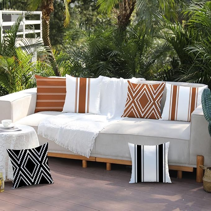DFXSZ Outdoor Rust Waterproof Geometry Pillow Covers 16x16 Set of 4 | Summer Fall Waterproof Modern Throw Pillowcases（No Inserts） Outdoor Decor for Patio Funiture Garden Polyester Covers