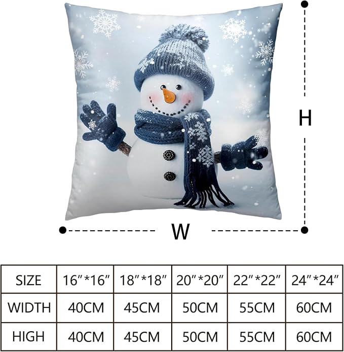 2 Pack Winter Snowman Pillow Covers Cute Winter Decor Throw Pillow Cover 22x22 Blue Decorative Cushion Cases Square Pillow Covers with Zipper for Home Party Sofa