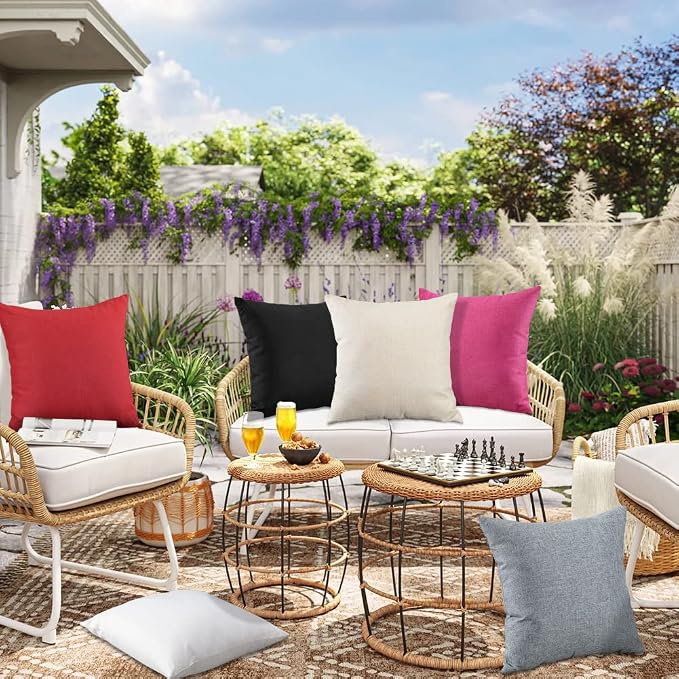 OTOSTAR Pack of 4 Outdoor Waterproof Throw Pillow Covers Decorative Pillow Covers Square Patio Balcony Pillow Case Cushion Case Pillows Shell for Couch Bed Tent Sofa Decor 18x18 Inch (Cream White)