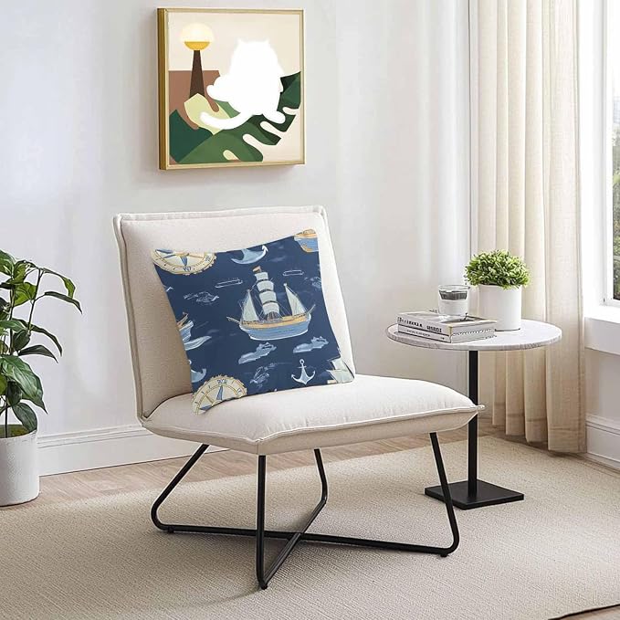 Coastal Boat on Navy Blue Outdoor Pillow Covers 16x16in Pack of 2 Waterproof Pillowcase Nautical Ocean Compass Anchor Decorative Throw Cushion Case for Patio Couch Sofa