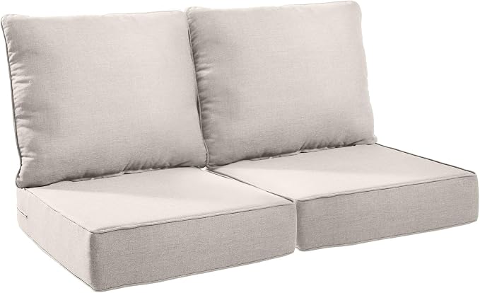 Luxury 24*24*6in Outdoor Patio Cushions, 2 Pieces Beige Outdoor Cushion | 6in Outdoor Patio Cushions, Water-Resistant, Reversible, Removable Cover, for Patio Chairs Sofa Couch Loveseat