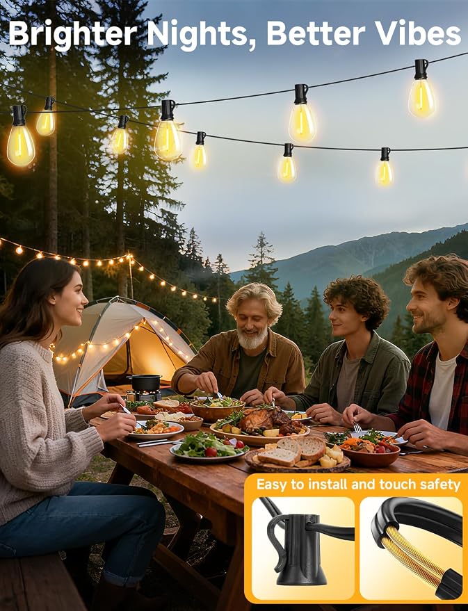 Likesky 100FT LED Outdoor String Lighats with Remote Waterproof Patio Lights with Shatterproof S11 Bulbs, Dimmable Outside Hanging Light Connectable for Porch Backyard Yard Garden Decor 2700K