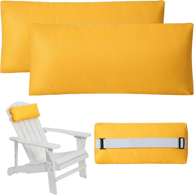Headrest Pillow for Patio Chaise Lounge Chair, Outdoor Chaise Pillows with Adjustable Elastic Stripe Head Resting Pillows for Recliner Office Chair, Yellow 2 Pack