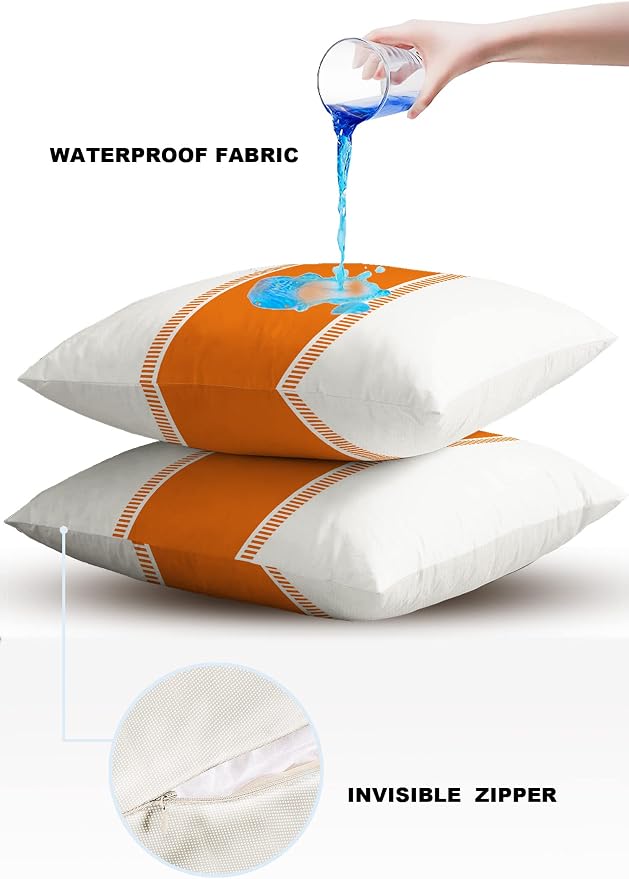 Outdoor Waterproof Throw Pillow Covers 26 x 26 Inches Set of 2 Orange White Stripes Minimalist Simple Pattern Decorative Cushion Cover Pillowcase for Garden Patio Tent Beach Livingroom Sofa Couch