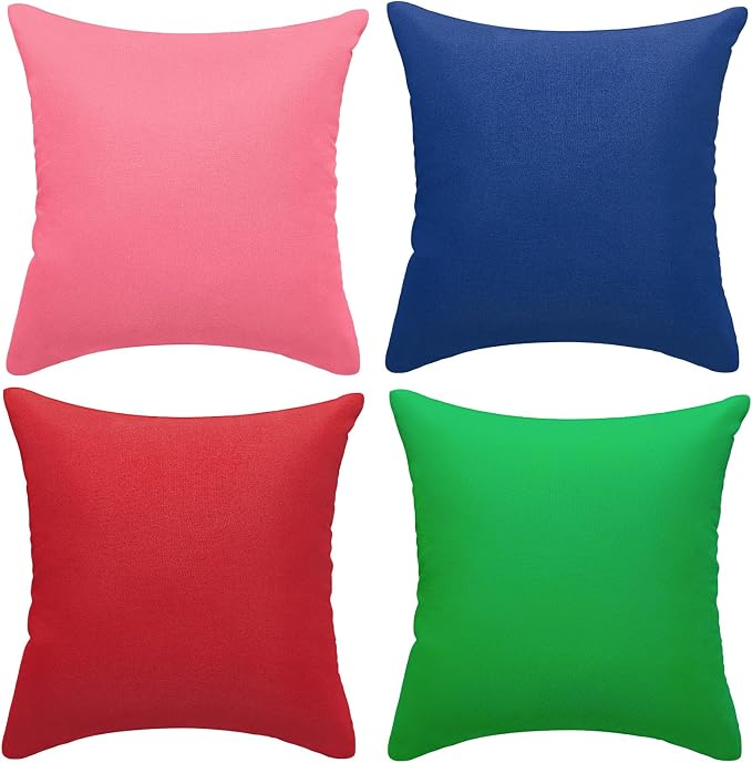 fauson Decorative Farmhouse Waterproof Pillow Covers, Solid Linen Pillowcase Cushion Covers for Patio Garden Balcony Couch Sofa 18x18 inch