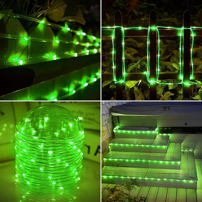Jnaurb Solar Rope Lights, 33ft 100LED Solar String Lights, 8 Modes Waterproof Solar Outdoor Light, Flexible Clear Trampoline Light for Garden Backyard Patio Deck Porch, Pool Tree Decoration - Green