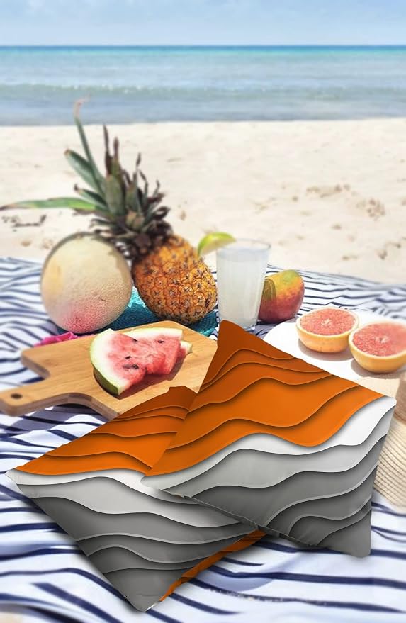 Outdoor Waterproof Pillow Covers for Patio Furniture Orange Grey Modern Geometric Decorative Throw Pillow Cover Abstract Beach Pillowcases Set of 2 Cushion Case for Sofa Couch 20 x 20 Inches