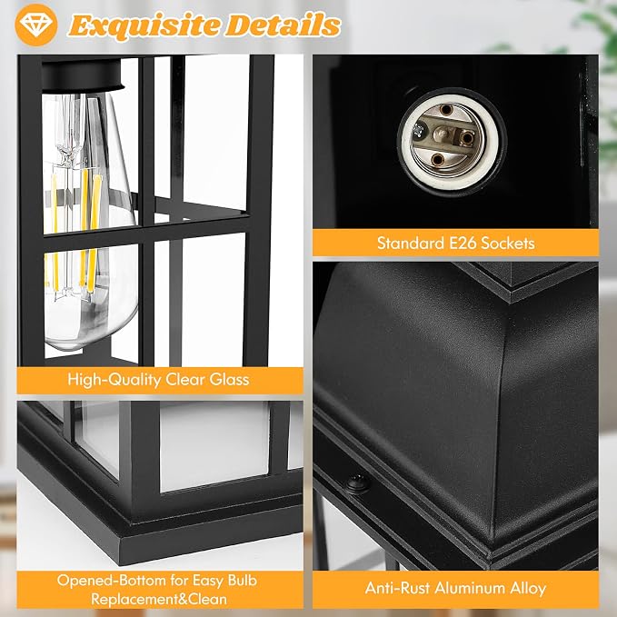 2-Pack Outdoor Light Fixtures, 100% Aluminium Waterproof Exterior Wall Lantern, Anti-Rust Outside Black Wall Sconce Porch Lights for House Garage, Doorway, Bulbs Not Included