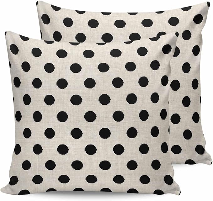 Outdoor Waterproof Throw Pillow Covers Set of 2 Black White Polka Dots Pillowcases 26x26 Inches Cute Solid Color Linen Decorative Pillows Cushion Case Patio Pillows for Couch Bed Chair Garden