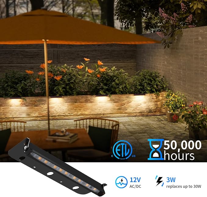 Black 12-Pack 7inch 3W 2700K Soft White Hardscpe Lighting | 12V AC/DC Retaining Wall Lights,Low Voltage Landscape Lighting,Hardscape Paver Light,Outdoor Step Lights