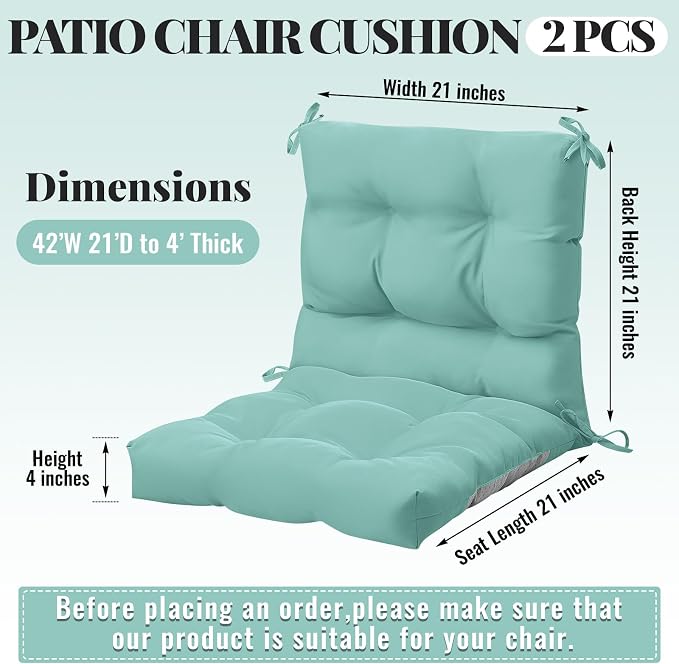 Marsui 4 Pcs Outdoor Indoor High Back Chair Cushions Patio Furniture Tufted Pillow with Ties Water-Resistant Replacement Outdoor Rocking Chair Cushions, 42 x 21 Inches (Light Green,Solid Color)