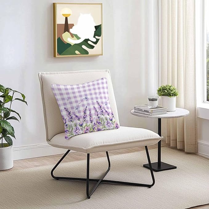 Vandarllin Outdoor Throw Pillows Covers 20x20 inch Set of 2 Waterproof Purple Lavender Flower Decorative Zippered Cushion Covers for Patio Furniture, Butterfly Buffalo Plaid Lumbar Pillowcases