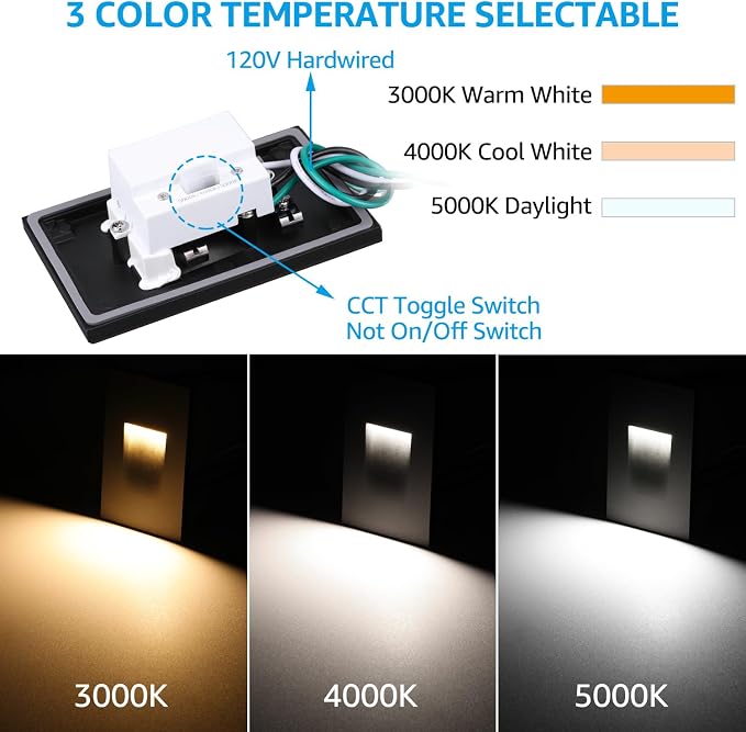 LEONLITE 6-Pack 5CCT 120V LED Step Lights, Vertical, Black | 150LM, 5%-100% Dimmable, CRI90, ETL, Indoor Outdoor Stair Lights, Wet Location, 2700K/3000K/3500K/4000K/5000K, Aluminum