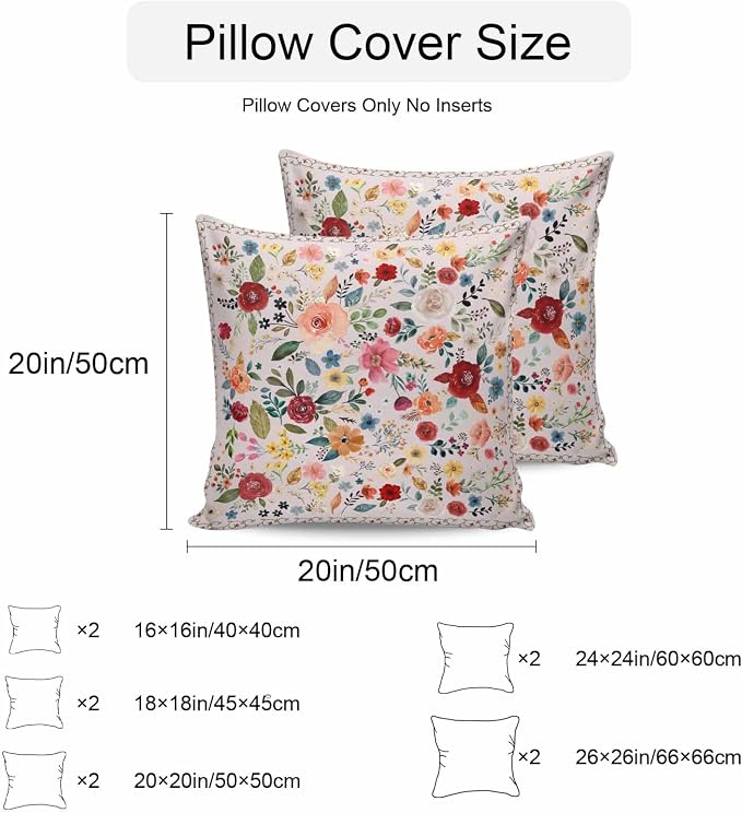 Vandarllin Outdoor Throw Pillows Covers 18x18 inch Set of 2 Waterproof Pink Floral Decorative Zippered Cushion Covers for Patio Furniture, Farmhouse Vintage Flower Lumbar Pillowcases
