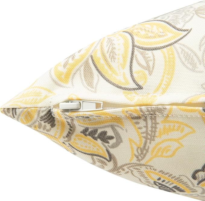 Outdoor Throw Pillows Water Resistant 18x18 inch,Decorative Throw Pillow with Insert Set of 2,Hidden Zipper Headrests for Patio Furniture Sofa Couch Chair(Yellow Flower)