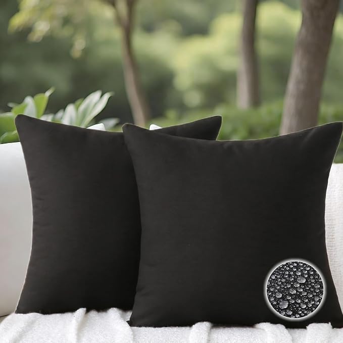 20 x 20 Inch Throw Pillow for Outdoor Seating, Waterproof Lumbar Pillows with Insert, Square Decorative Garden Cushion for Couch Patio Sofa Home Furniture (Black, 20" x 20" (Pack of 2))