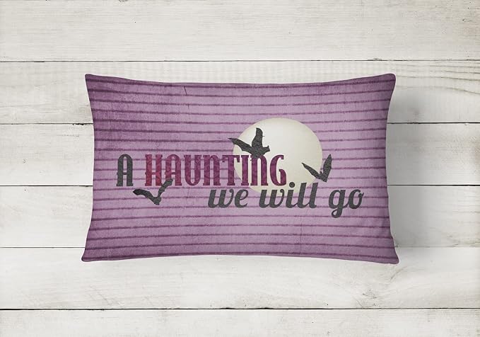 Caroline's Treasures SB3015PW1216 A Haunting we Will go Halloween Canvas Fabric Decorative Pillow 100% Machine Washable Pillow, Indoor or Outdoor Decorative Throw Pillow for Couch, Bed or Patio