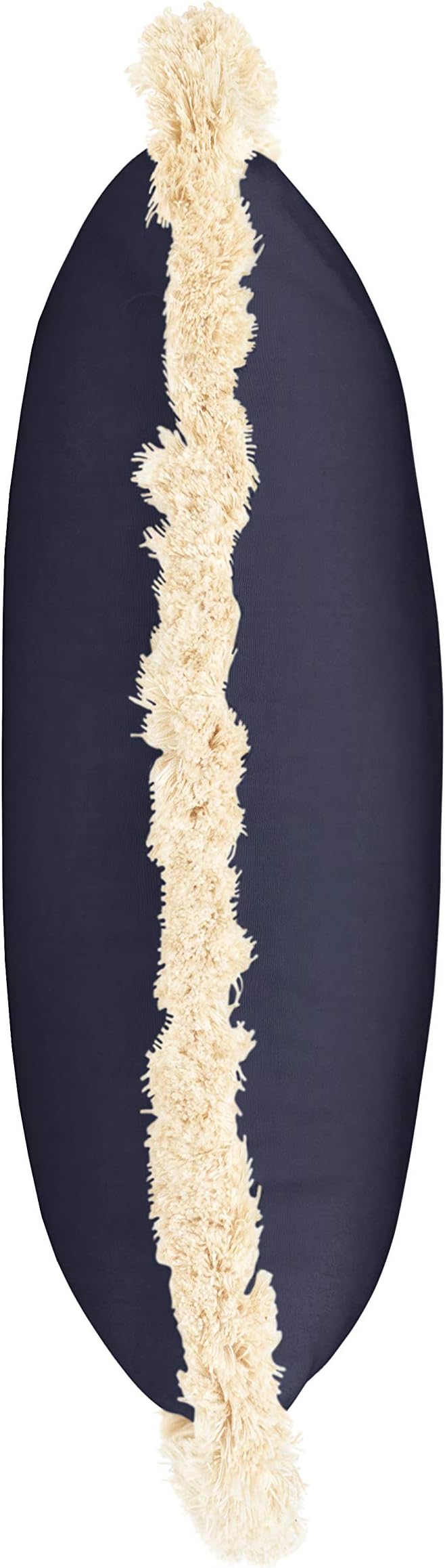 Sorra Home x Sunbrella Trim Fringe Pillow, 18 x 18 x 6 inches, Canvas Navy/Tan and White