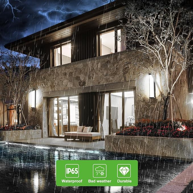 10%-100% Dimming LED Modern Outdoor Wall Light, 23.6in 6000K Dimmable Porch & Patio Wall Light Fixture,Black Aluminum&Dual PC Wall Lights Suitable for Garage Living Room Courtyard House(6000K)