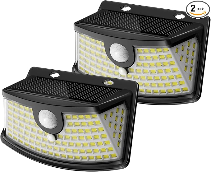 Aootek Solar Motion Sensor Lights Outdoor 120 LEDs, Black, 2 Pack | Lights Reflector, 270° Wide Angle, IP65 Waterproof, Step Lights For Front Door, Yard, Garage, Deck