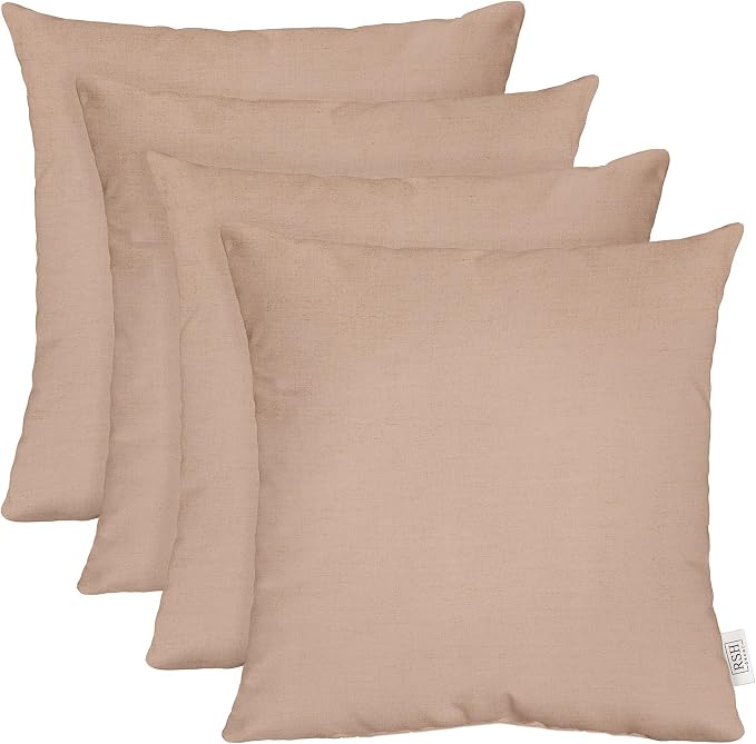 RSH DECOR: Sunbrella Play Square Throw Pillows Set of 4 | 17" x 17" | Water and Fade-Resistant Performance Fabric | Outdoor Pillow Covers with Down-Alternative Inserts | Play Cameo