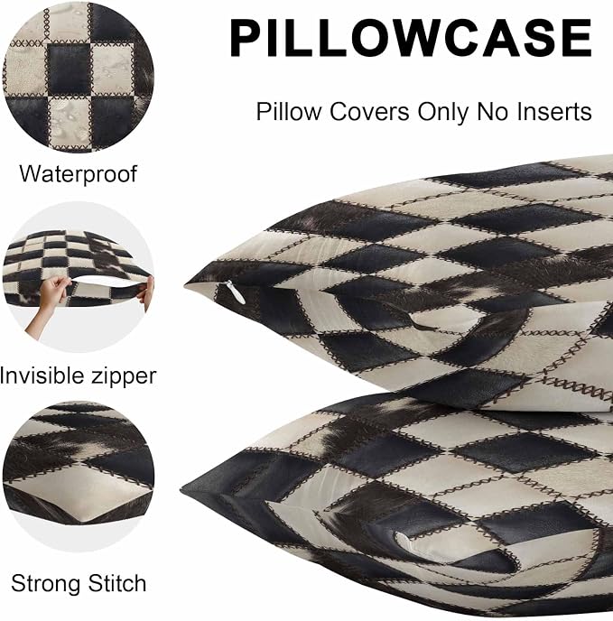 Beige Black Animal Printed Outdoor Pillow Covers 18x18 Inch Throw Pillow Covers Set of 2 Waterproof Decorative Pillow Cases Modern Fur Checkered Cushion Covers for Patio Furniture Garden Couch Sofa