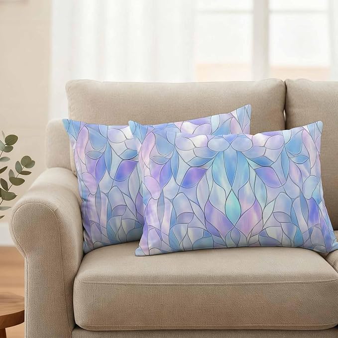 Abstract Art Outdoor Pillow Covers Set of 2 Gradient Stained Glass Fragments Modern Waterproof Throw Pillow Cover Decorative Cushion Cases for Patio Porch Garden 20X12 Inch