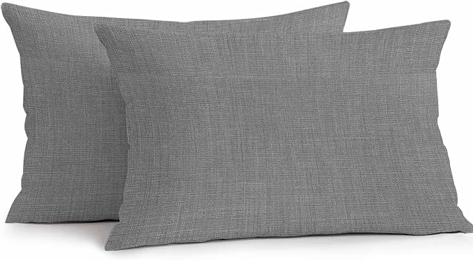 Vandarllin Outdoor Throw Pillows Covers 20x12 inch Set of 2 Waterproof Grey Linen Decorative Zippered Cushion Covers for Patio Furniture, Farmhouse Pure Color Lumbar Pillowcases