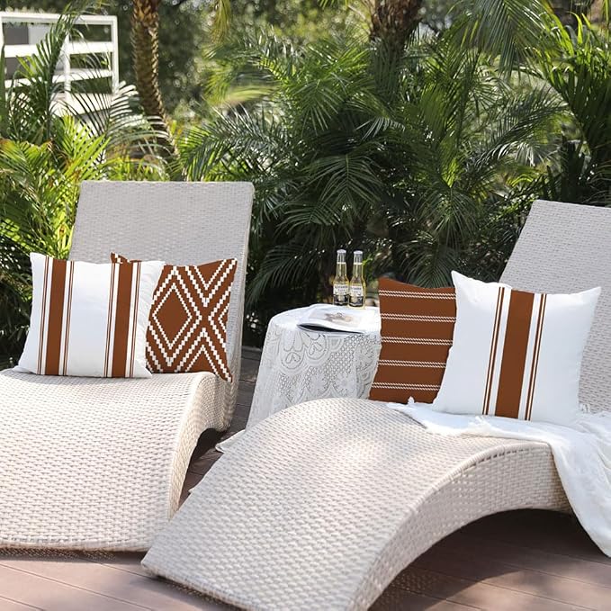 DFXSZ Outdoor Rust Waterproof Geometry Pillow Covers 20x20 Set of 4 | Summer Fall Waterproof Modern Throw Pillowcases（No Inserts） Outdoor Decor for Patio Funiture Garden Polyester Covers
